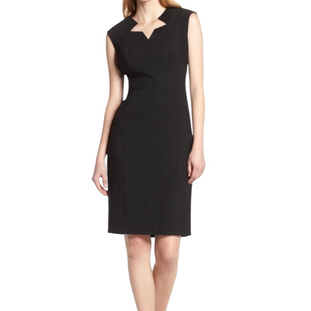 Tahari Black Sculptured Neckline Sleeveless Sheath Dress 6